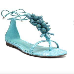 NWT DUST BAG AND BOX SCHUTZ SASHA FABRIC SANDAL IN RIVER AQUA